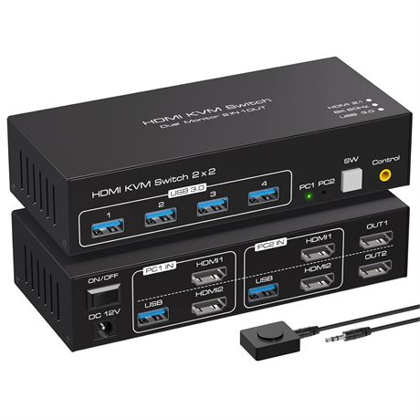ATLAHET 8K KVM Switch HDMI 2 Monitors 2 Computers Support
