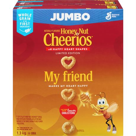 Honey Nut Cheerios Breakfast Cereal, Jumbo Size, Whole Grains