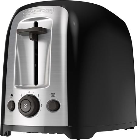 Black+Decker 2-Slice Extra Wide Slot Toaster, Classic Oval, Black with Stainless