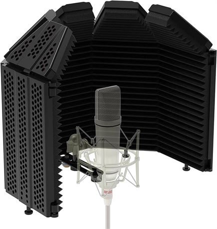 Studio Recording Microphone Isolation Shield with Top Enclosed Foldable