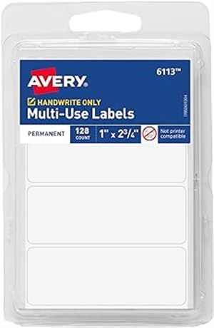 Avery All-Purpose Labels, 1 x 2.75 Inches, White, Pack of 128 (6113)