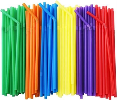 ALINK 500-Pack Solid Colors Flexible Drinking Straws, 7.75" x 0.23"