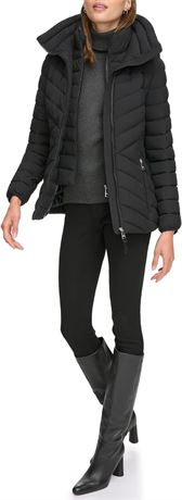 Large, DKNY Women's Hooded Puffer Jacket