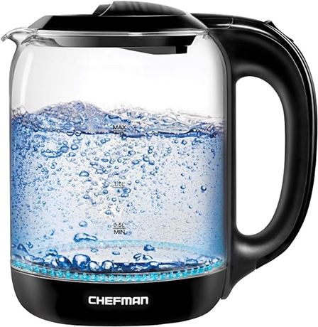 Chefman 1.7 Liter Electric Glass Tea Kettle with One Touch Easy Operation