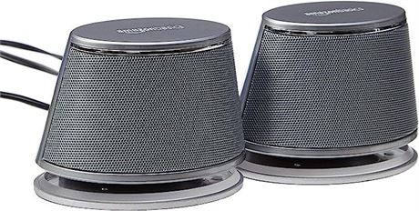 Amazon Basics USB-Powered PC Computer Speakers with Dynamic Sound | Silver