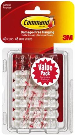 Command Small Decorating Clips, White, 40-Clips, 48-Strips, Decorate Damage-Free