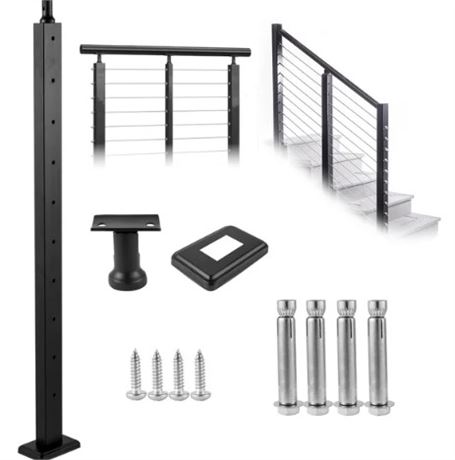 VEVOR 36" H Cable Railing Post Level Deck Stair Post with Predrilled Holes