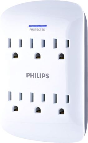 Philips 6-Outlet Extender Surge Protector, Wall Tap, 900 Joules, Space Saving