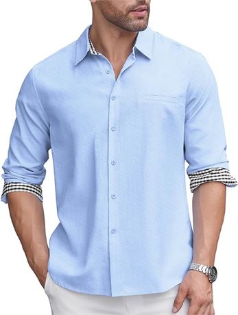 SMALL - COOFANDY Men's Long Sleeve Oxford Dress Shirts Chambray Button Down
