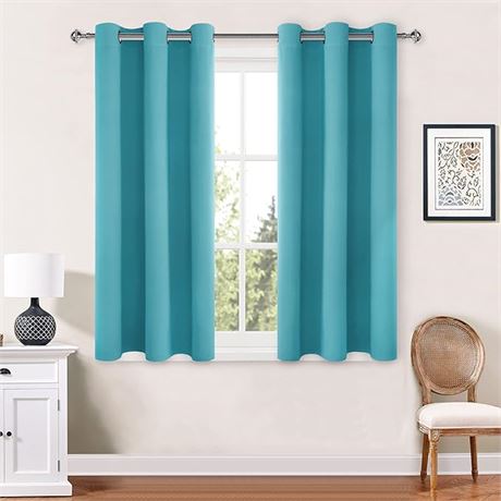 42Wx45L Hiasan Turquoise Blackout Curtains for Bedroom Thermal Insulated Grommet
