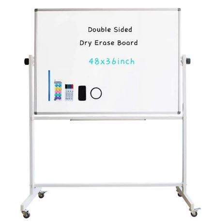 XIWODE Mobile Double-Sided Whiteboard, 48"x 36"Magnetic Reversible Whiteboard