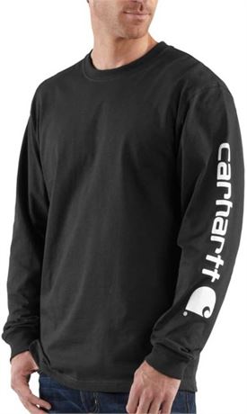 MED - Carhartt Mens Signature Sleeve Logo Long Sleeve T-Shirt, Black/White