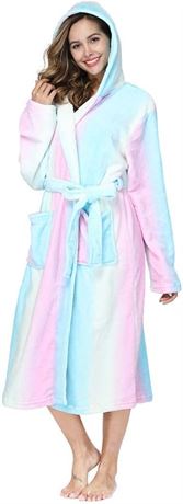 MED - RONGTAI Women's Long Robes Plush Fleece Nightgown Thick Hooded Bathrobe