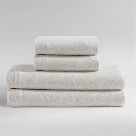 Queen Calvin Klein - Modern Cotton Melange Jersey Bedding Sheet Set, Ivory