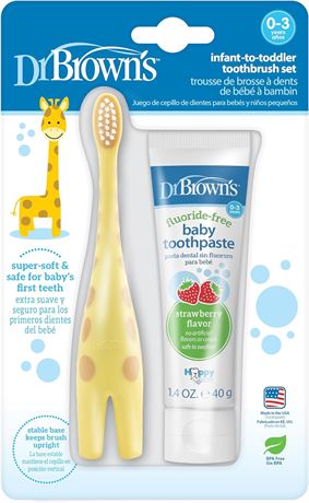 Dr. Brown's Infant-to-Toddler Training Toothbrush Set with Strawberry Fluoride