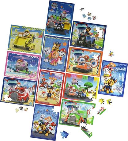 PAW Patrol, 12-Puzzle Pack 24-Piece 48-Piece 100-Piece Kids Puzzles Chase