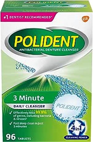Polident 3 Minute Daily Denture Cleaner Triple Mint Fresh 96 Tabs