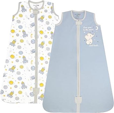12-18 Months Blue 2pk Baby Wearable Blanket 0.5 TOG Organic Cotton Sleeping Sack