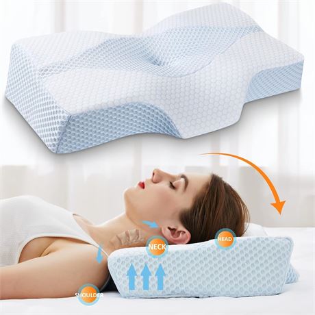 Mkicesky Cervical Support Pillow for Neck Pain Relief, Ergonomic Memory Foam