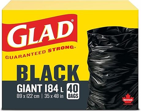 Glad Black Garbage Bags - Giant 184 Litres - 40 Trash Bags