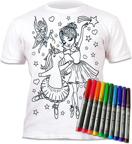 Splat Planet Color-in Ballerina T-Shirt with 10 Non-Toxic Washable Magic Pens