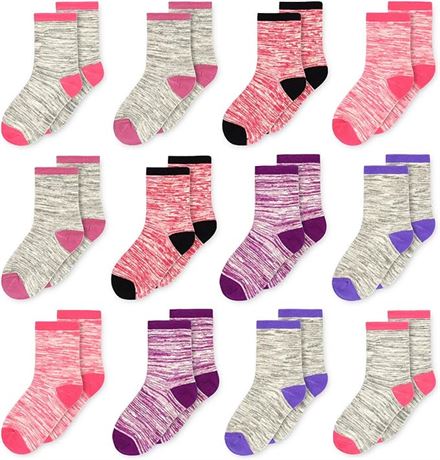 Girls Socks, Kids Crew Socks for Toddler Boys Girls(3-14 Years Old), 12 Pairs