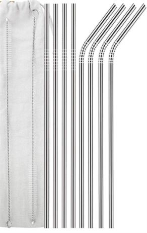 Set of 8 Stainless Steel Straws FDA-Approved Ultra Long 10.5''