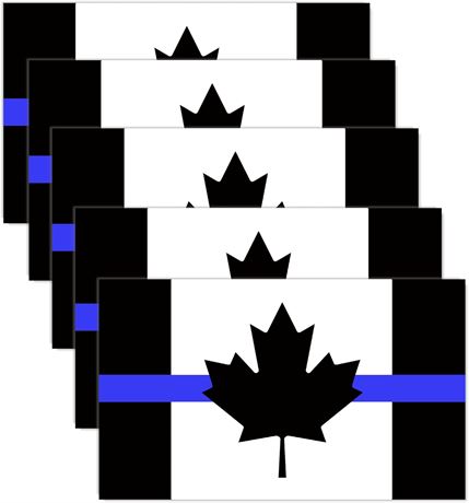 5 PCS Black Canada Thin Blue Line Flag Sticker,6x3.5 In