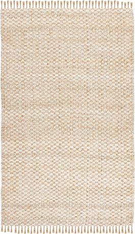 6' x 9', Natural/Ivory NF868A Flat Weave Jute & Wool Area Rug,
