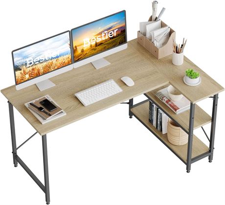 Bestier L Shaped Desk with Storage Shelves 55 Inch Corner Computer Desk Writing