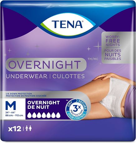 TENA Incontinence Underwear, Overnight Absorbency, Medium, 12 Count, white