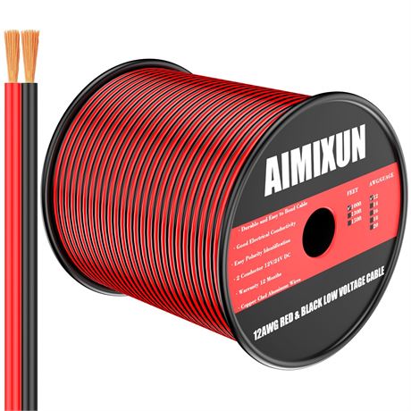 AIMIXUN 12 Gauge Electrical Wire 100FT, 12AWG Wire 2 Pin 2 Color Red and Black