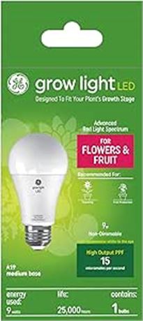 GE Lighting Grow Light LED Balanced Light Spectrum 9W Seeds and Greens A19 Light