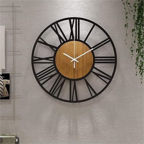 Round Wall Clock for Living Room Decor Modern Battery Operated Nearly Silent