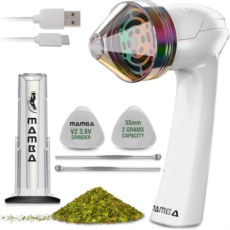 Mamba V2-55 2g 55mm Smoky-Green Electric Herb Grinder. 2000mAh Li-ion USB