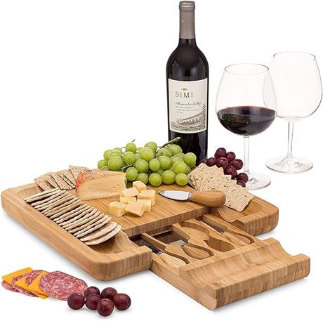 Bamboo Cheese Board Charcuterie Board Set with Cutlery