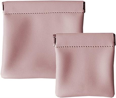 Leather Squeeze Coin Purse, Portable Small Change Pouch(2 PCs), Pink