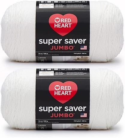 Red Heart Super Saver Jumbo White, 2 Pack