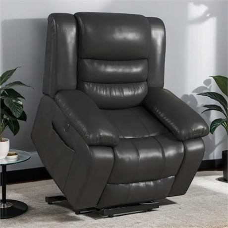 Faux Leather Power Lift Recliner Chair for Elderly People - Black