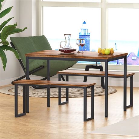 sogesfurniture Kitchen Table Set with 2 Benches, Dining Table Set for 4, 3 Piece