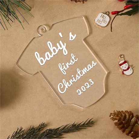 20pk UNIQOOO 3.75'' Clear Acrylic Baby's First Christmas Onesie Ornament