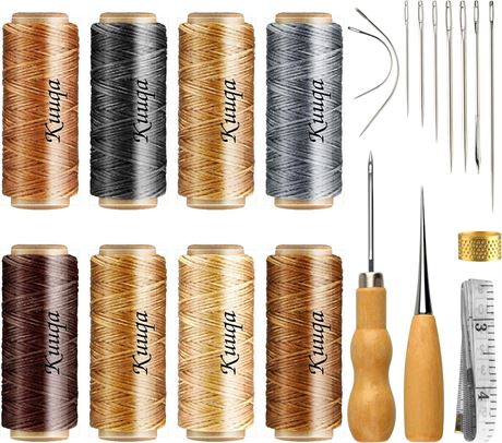 KUUQA 21 Pieces Leather Waxed Thread with Leather Craft Hand Tools Kit for DIY