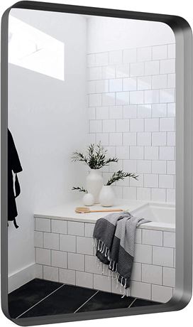 36"x24" Upland Oaks Modern Rectangular Recessed Mirror for Bathroom, Silver