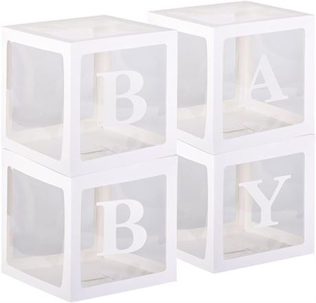 White Clear Baby Boxes with Baby Letters Party Decoration-4PCS