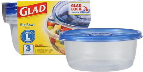 Glad Food Storage Containers - Big Bowl Container - 48 Ounce - 3 Containers