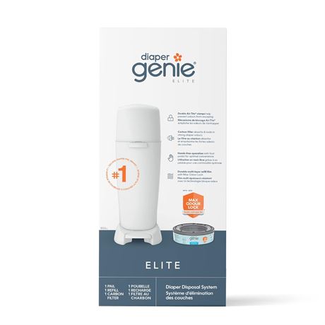 Diaper Genie Elite Diaper Pail (White) – Hands free operation | Includes 1 Diape