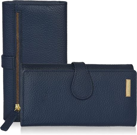 ESTALON Leather Long Bifold Wallet for Women