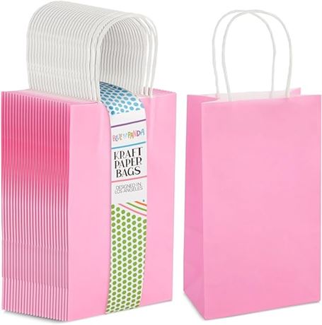 25-Pack Pink Gift Bags with Handles - Small Paper Treat Bags for Birthday, Weddi