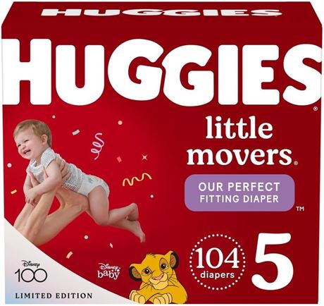 Size 5 -  104 Ct - Huggies Little Movers Diapers, Mega Colossal