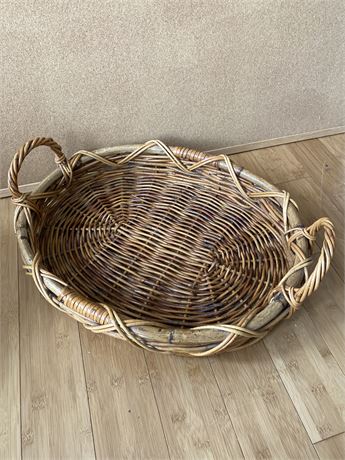 Oval wicker and cane decorative basket